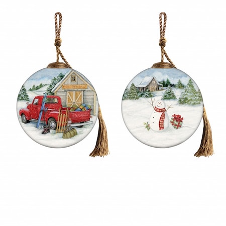 Homeroots Snowy Mountains Ski Rental Hand Painted Mouth Blown Glass Ornament 477531