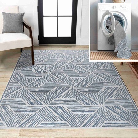 Jonathan Y Vector Modern Coastal Geometric Machine-Washable Blue/Cream 4 ft. x 6 ft. Area Rug WSH313A-4