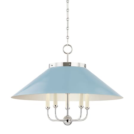 Hudson Valley Lighting Mark D. Sikes X Clivedon 5 Lt. Chandelier 27.5 In. Polished Nickel/Blue Bird MDS1403-PN/BB