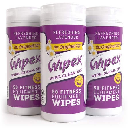 Wipex Natural Yoga Mat Wipes 50ct Canister, Fresh Lavender, 3 pack, Plant-Based, Gym Equipment Wipes, 3PK WX11133FN3