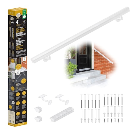 Nuvo Iron 4' Endless Flush Side Wall Mount Handrail Kit, White EFSW4WHT-US