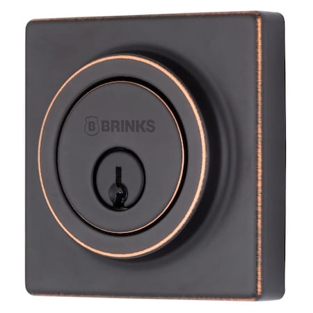 Brinks Mendocino Series Contemporary Square Single Cylinder Deadbolt Tuscan Bronze Finish E2402-150