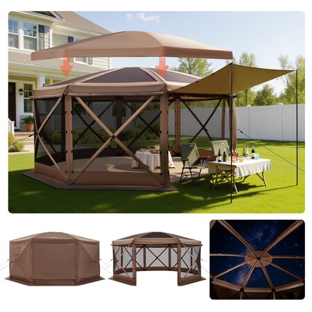 Vevor 6 Sided Pop up Gazebo Screen Tent Sun Shelter 12x12 ft for 8-10 Persons FY12X12Military Green-6