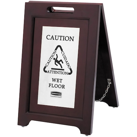 Non-Branded Wooden Wet Floor Sign - 2-Sided Multi-Lingual Stand JAN109