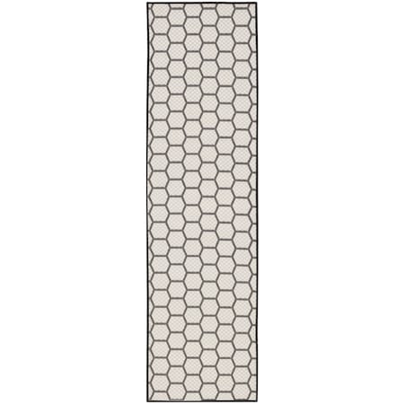 Homeroots 8' Black And Ivory Geometric Indoor Outdoor Runner Rug 564049