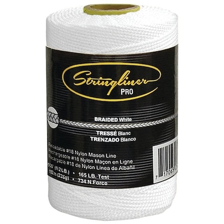 Stringliner Pro Series Construction Line, No 18 Dia, 500 ft L, 165 lb Working Load, Nylon, White 35453