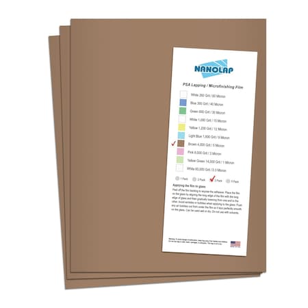 Nanolap PSA Lapping Film, 3 Pc 5 Micron (4,000 Grit), 8-0.5 in x 11 in Microfinishing Fine Sanding Paper 61566N