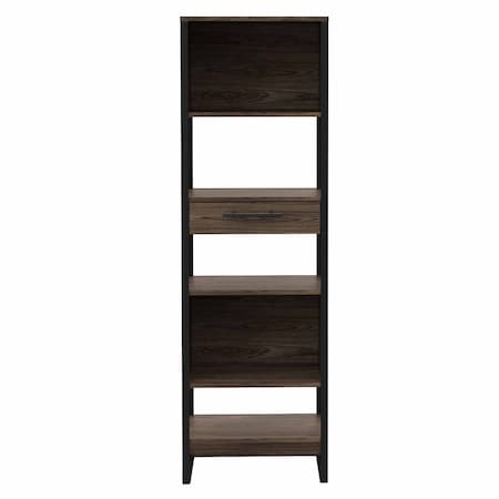 Homeroots 89" Brown Five Tier Library Bookcase with A Drawer 535141