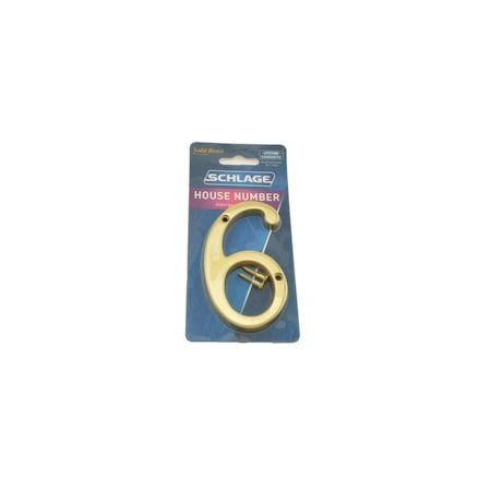 Schlage Residential Solid Brass Carded Classic House Number 6 Bright Brass Finish SC23066605