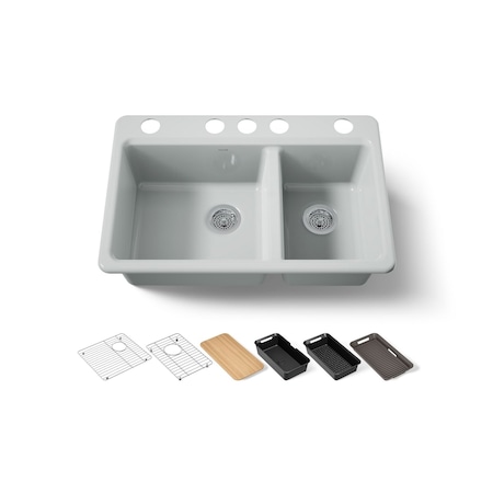 Kohler Riverby 33" undermount double-bowl workstation kitchen sink 8669-5UPC-95