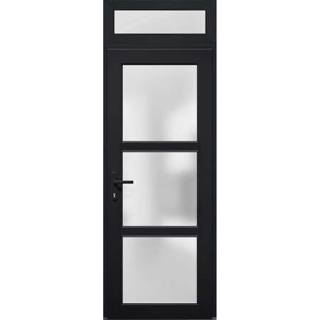 Vdomdoors Front Exterior Prehung FiberGlass Door Frosted Glass / Manux 8552 Matte Black / Transom Window / Of MANUX8552EXD-BLK-W36 x H80+14-RH