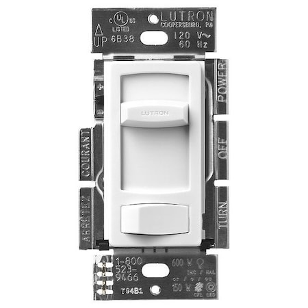 Lutron Lighting Dimmer, Slide, 1-Pole/3-Way CTCL-153P-WH