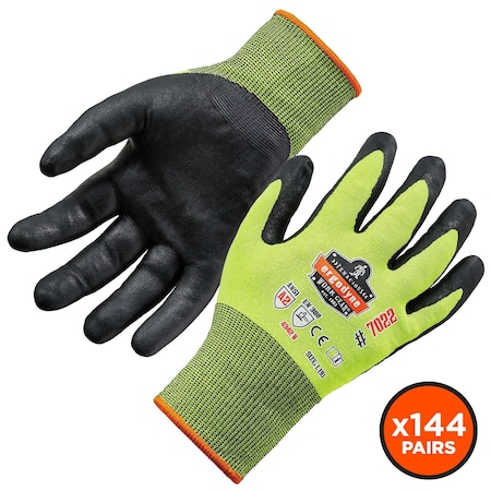 Ergodyne Gloves, Nitrile Coated, CR, A2, Lime, M, PK144 7022-CASE