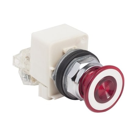 Square D Illuminated push button, Harmony 9001K, metal, mushroom 41mm, red, 30mm, 2 positions, push pull, 12.14V, 1 CO 9001KR9P32RH13