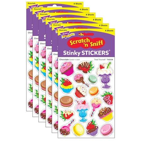Trend Treat Yourself/Chocolate Mixed Shapes Stinky Stickers, 72-Piece Set, 6PK T83038