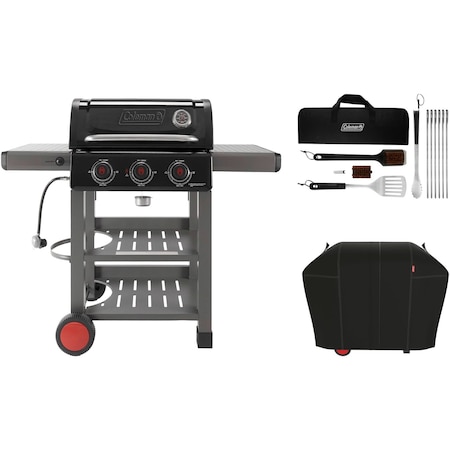 Coleman Cookout Grilling Kit with 3-Burner Propane Gas BBQ Grill, Heavy-Duty Cover, and 12-Piece Tool Set CO-300BBQ-3-KIT