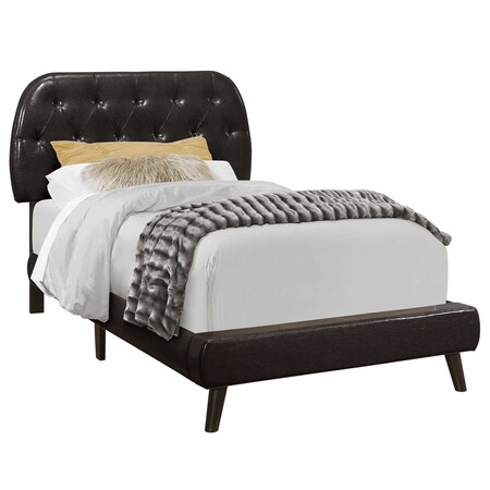 Homeroots Brown Twin Tufted Upholstered Faux Leather Bed Frame 333328