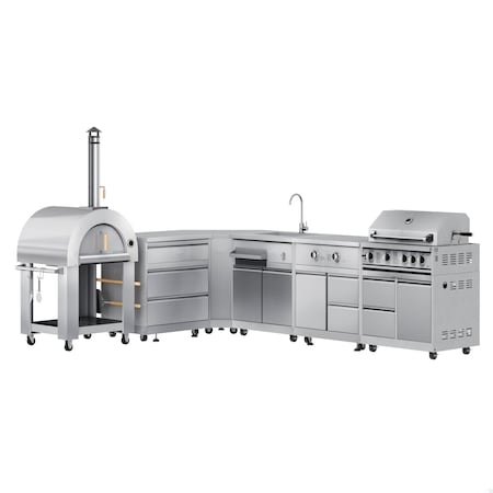 Koolmore Wood fire Pizza Oven, 3 Drawer Cabinet, Corner Cabinet, Sink, Side Burner, BBQ Grill and Cabinet KM-OKSKIT-CONFIG110