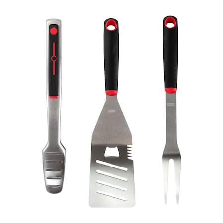 Gibson Home Huckleberry 3 Piece Stainless Steel BBQ Tool Set in Black and Red 126342.03