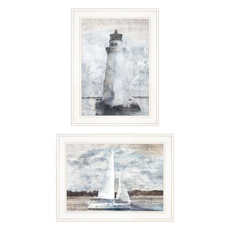 Homeroots Set Of Two Lighthouse Sailboat 1 White Framed Print Wall Art, 2PK 407079