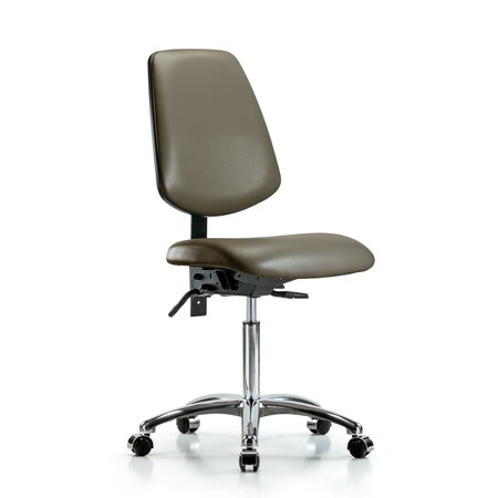 Blue Ridge Ergonomics Vinyl Chair Chrome, Med Bench, Med Back, Casters, Taupe BR-VMBCH-MB-CR-T0-A0-NF-CC-8809