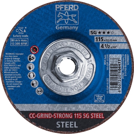 Pferd 4-1/2'' CC-GRIND-STRONG - 5/8-11 Thread - SG STEEL 61266