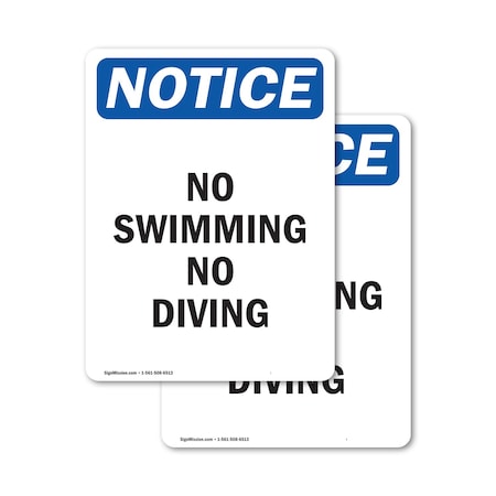 Signmission No Swimming No Diving, 10 in W x Rectangle, Vinyl Decal OS-2PACK-NS-D-1014-V-14878