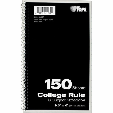 Tops 9-1/2 x 6" Wirebound Notebook, College Rule, 150 Pg TOP65362