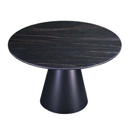 Homeroots 47" Black Ceramic and Metal Pedestal Base Round Top Dining Table 555188