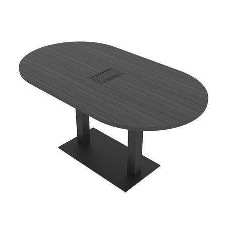 Skutchi Designs Racetrack Conference Table With Power Unit, 36 in W, 72 in L, Grey HAR-RAC-36X72-DOU.BK-WA7949-EBLK