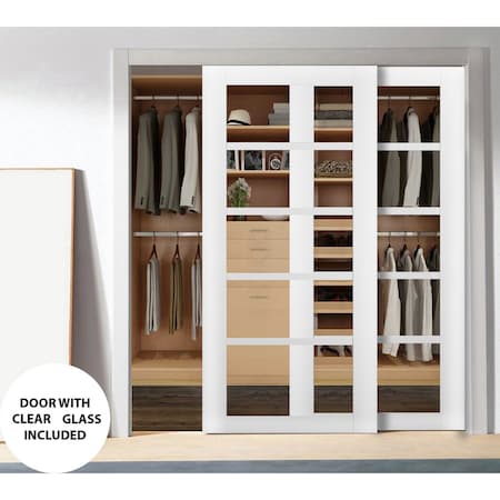 Sartodoors Sliding Closet Bypass Doors White 36x84 (2* 18x84) Solid Core Modern Interior QUADRO4522DBD-WS-3684