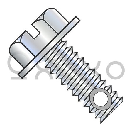 3/8-16X3 1/2 Slotted Indent Hexwasher Mach Screw Full Thread Drill Hole Zinc, 200PK