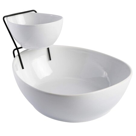 Gibson Gracious Dining 3 Piece 2 Tier Fine Ceramic Chip and Dip Serving Set in White 101989.03RM