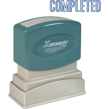 Shachihata Xstamper Pre-Inked Message Stamp, COMPLETED, 1-5/8" x 1/2", Blue 1026