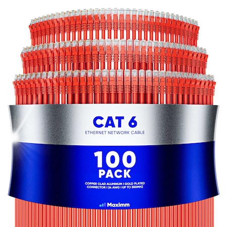 Maximm 6ft Cat6 10Gbps 550MHz UTP Ethernet Cable, 100PK, Orange, 100PK CAT6CCA-6OR-100PK