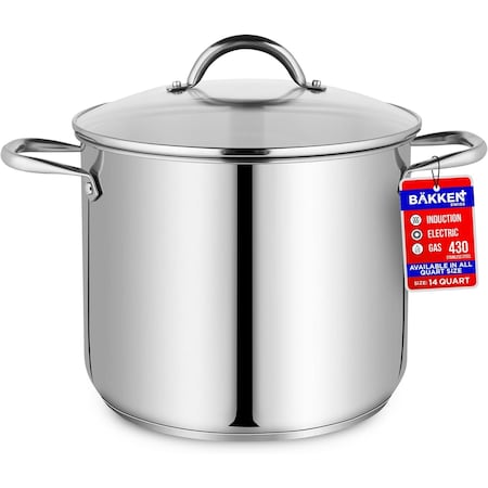 Bakken-Swiss Deluxe 14-Quart Stainless Steel Stockpot with Tempered Glass Lid, Heavy Duty BKSSQ14
