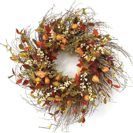 Homeroots 20" Green Brown And White Fall Mixed Assortment Artificial Wreath 516074
