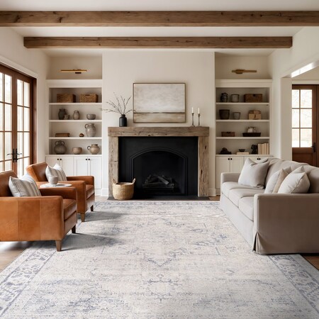 World Rug Gallery Blue and Ivory Medallion Rug - Machine Washable, Flat Pile, Family Friendly 9 ft x 12 ft WR172BLUE9X12