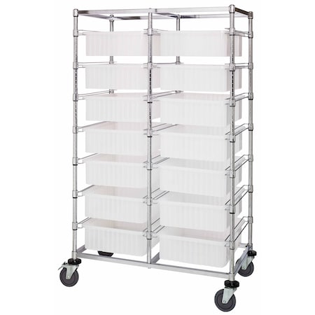 Quantum Storage Systems DOUBLE BAY BIN CART W/ DIVIDABLE GRIDS CLEAR BC214069M1DCL