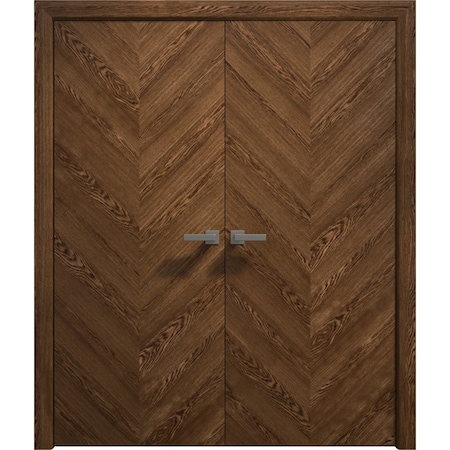 Sartodoors Interior Solid French Double Doors 36 x 80 inches, Ego 5005 Cognac Oak Veneer, Wood Interior Solid EGO5005DD-DKO-36