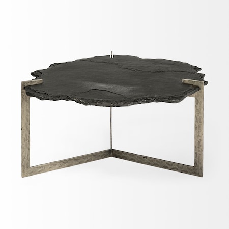 Homeroots 40" Black and Gold Stone and Iron Free Form Distressed Coffee Table 376308