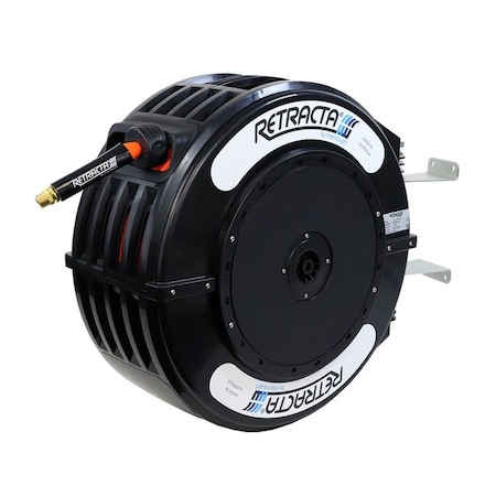 Macnaught Spring Return Compressed Air/Water Hose Reel, 1/2 in Hose Diameter, 65 ft Length, Brass, Black RO465K-02