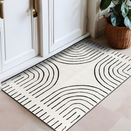 World Rug Gallery Bohemian Lines Washable Non Slips Area Rug 2 ft x 3 ft Ivory WR72IVORY2X3