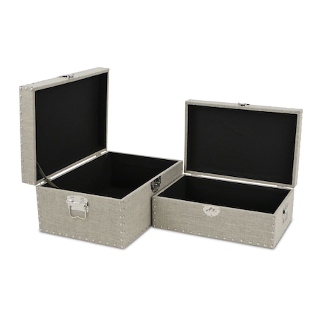 Homeroots Set of Two Beige Solid Wood Box With Lid, 2PK 489386