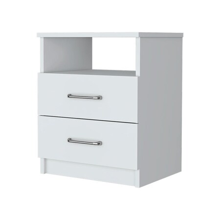 Homeroots 20" White Wood Two Drawer Nightstand 534892