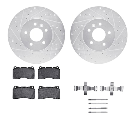 Dynamic Friction Co DFC Rotors-Drilled & Slotted-Silver w/ EURO 5000 Ceramic Brake Pads Incl Hdw 7612-46017