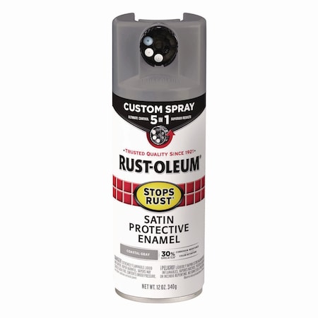Rust-Oleum Stops Rust 5-in-1 Spray Paint, Satin Coastal Gray, 12 oz Aerosol Can 376872