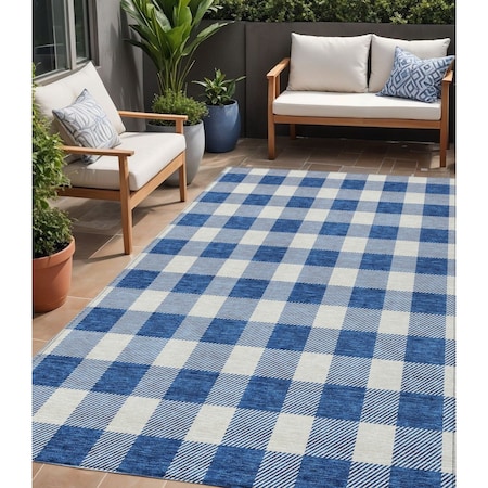 Homeroots 5' X 8' Navy Blue And Gray Plaid Washable Indoor Outdoor Area Rug 595410