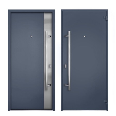 Vdomdoors Steel Door Deux 0729 Gray Graphite Transom Window Stainless Inserts Single Modern Painted-W36xH80+1 DEUX0729EXD-GRE-W36 x H80+16-Right-hand Inswing