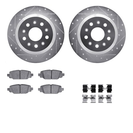 Dynamic Friction Co DFC Brake Rotor - Drilled & Slotted - Silver- Heavy Duty Brake Pad includes Hardware 7412-42046